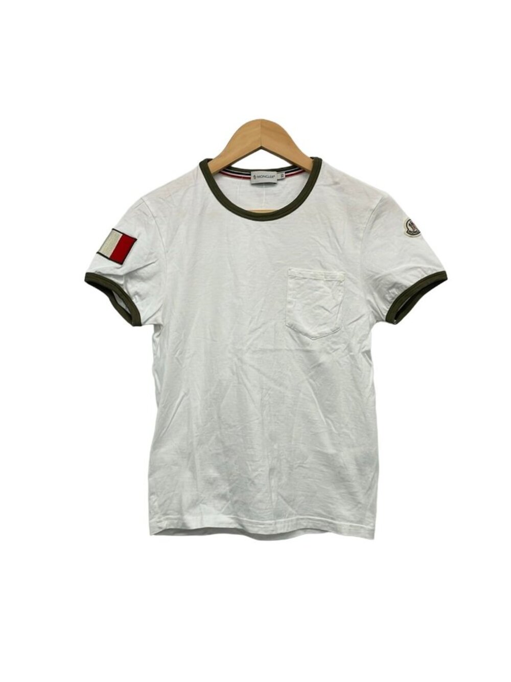 Moncler Short Sleeve T-Shirt White Khaki Multi Crew Neck Applique XS